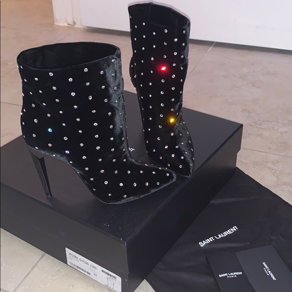 SAINT LAURENT Velvet Crystal Bootie - Picture 8 of 8